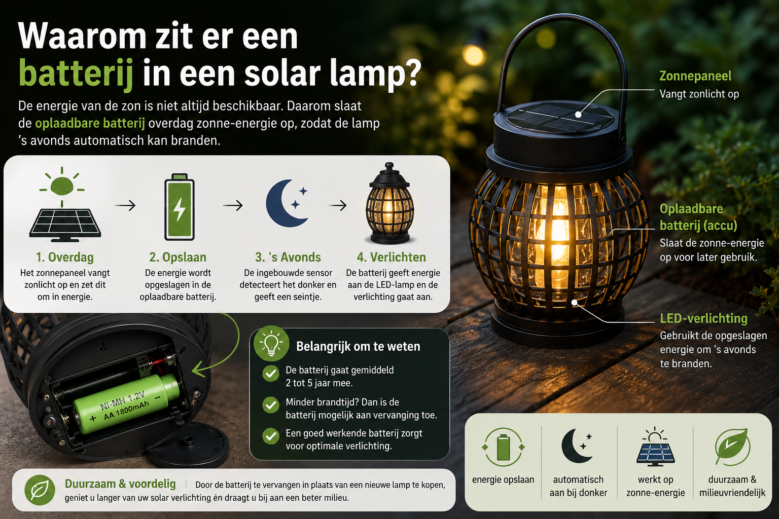 Waarom zit er een batterij in een solar lamp?