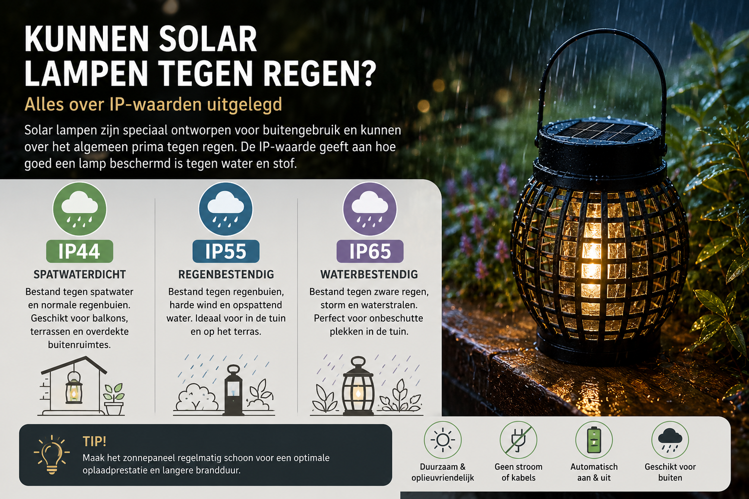 Kunnen solar lampen tegen regen? Alles over IP44, IP55 en IP65