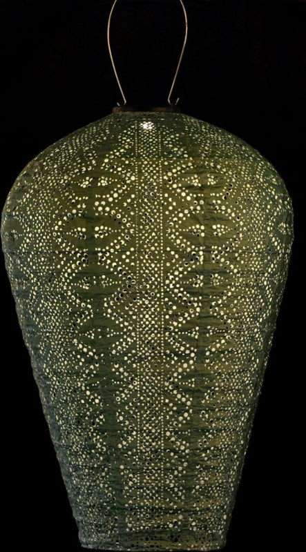 Lampion Solaire XL - Dentelle Vert Sauge - 50 cm