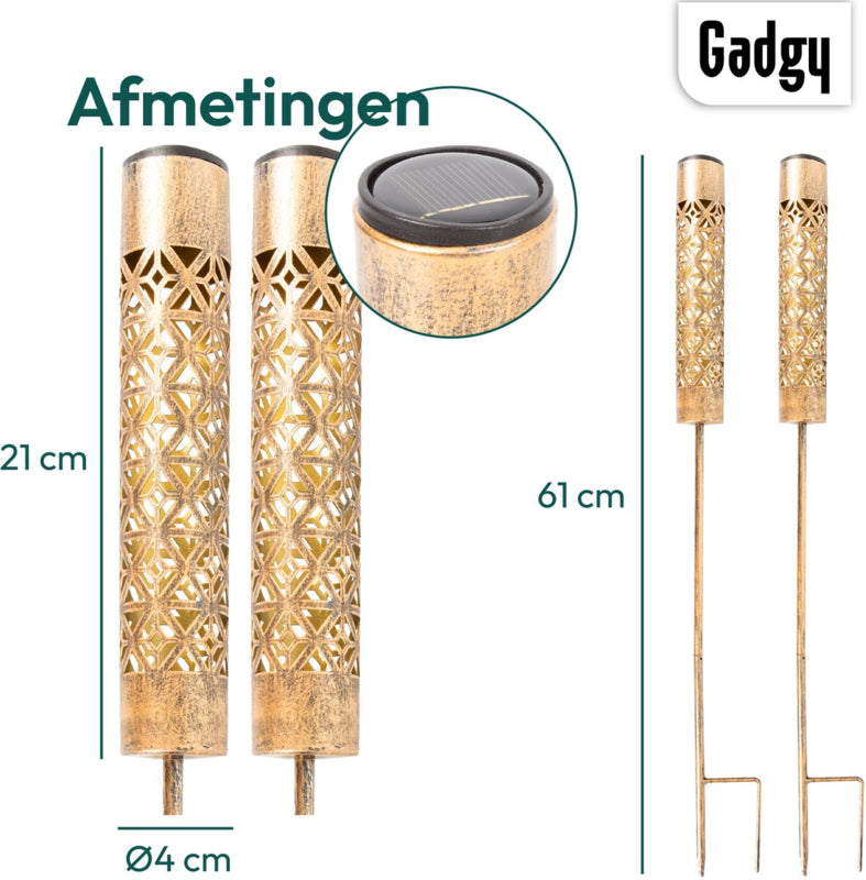 Solar-Gartenstecker Metall Gold – 2er-Set – 61 cm