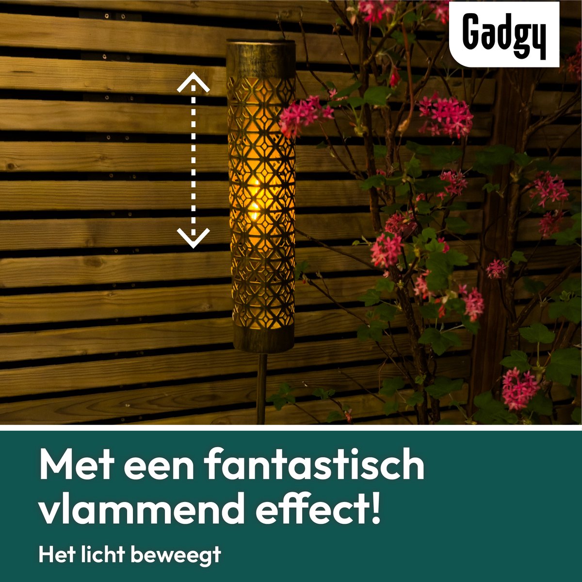 Solar Gartenstecker Metall Gold Flammeneffekt - 2er Set - 98 cm