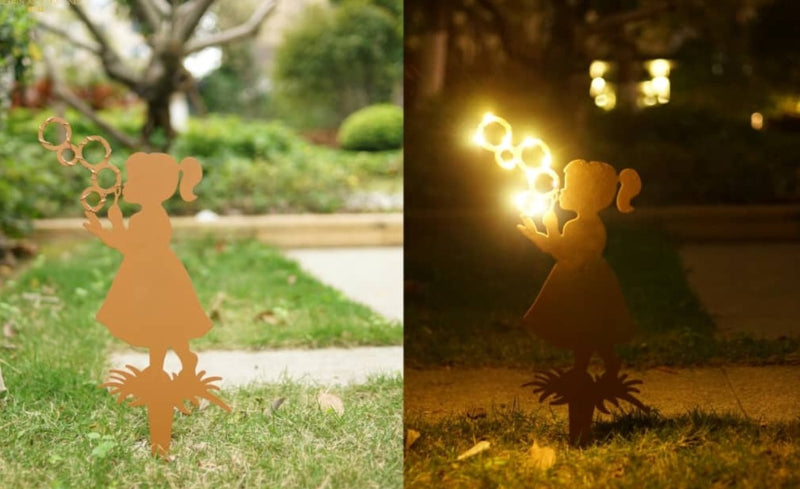 Piquet Solaire de Jardin - Fille avec Bulles - 50 cm