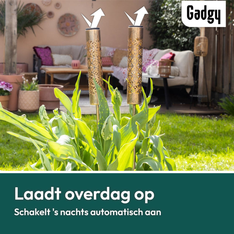 Solar-Gartenstecker Metall Gold – 2er-Set – 61 cm