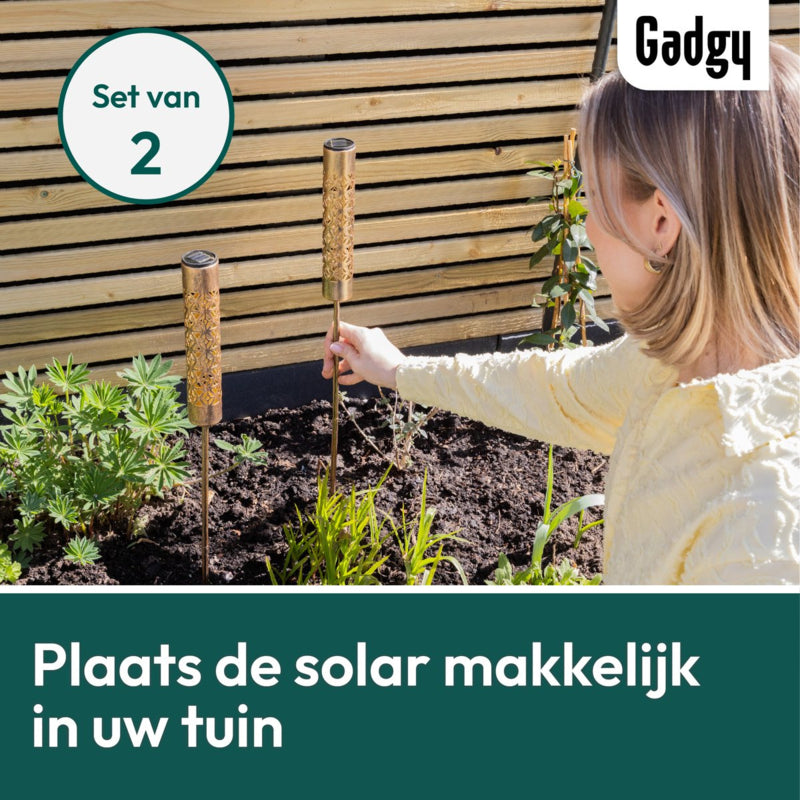Solar-Gartenstecker Metall Gold – 2er-Set – 61 cm