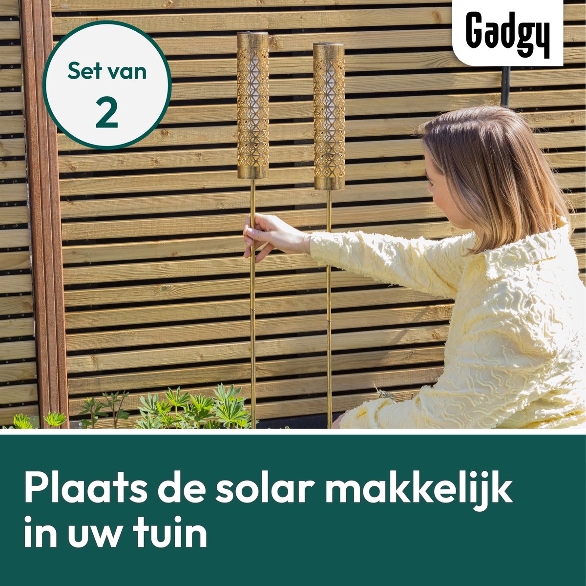 Piquets de Jardin Solaires Métal Doré Effet Flamme - Lot de 2 - 98 cm