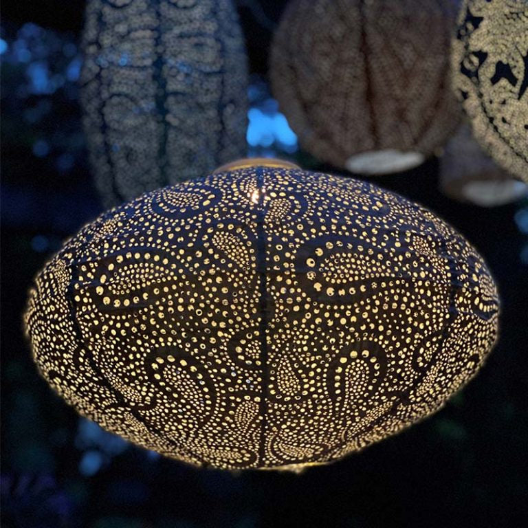 Lampion solaire ovale - Paisley Taupe - 40 cm