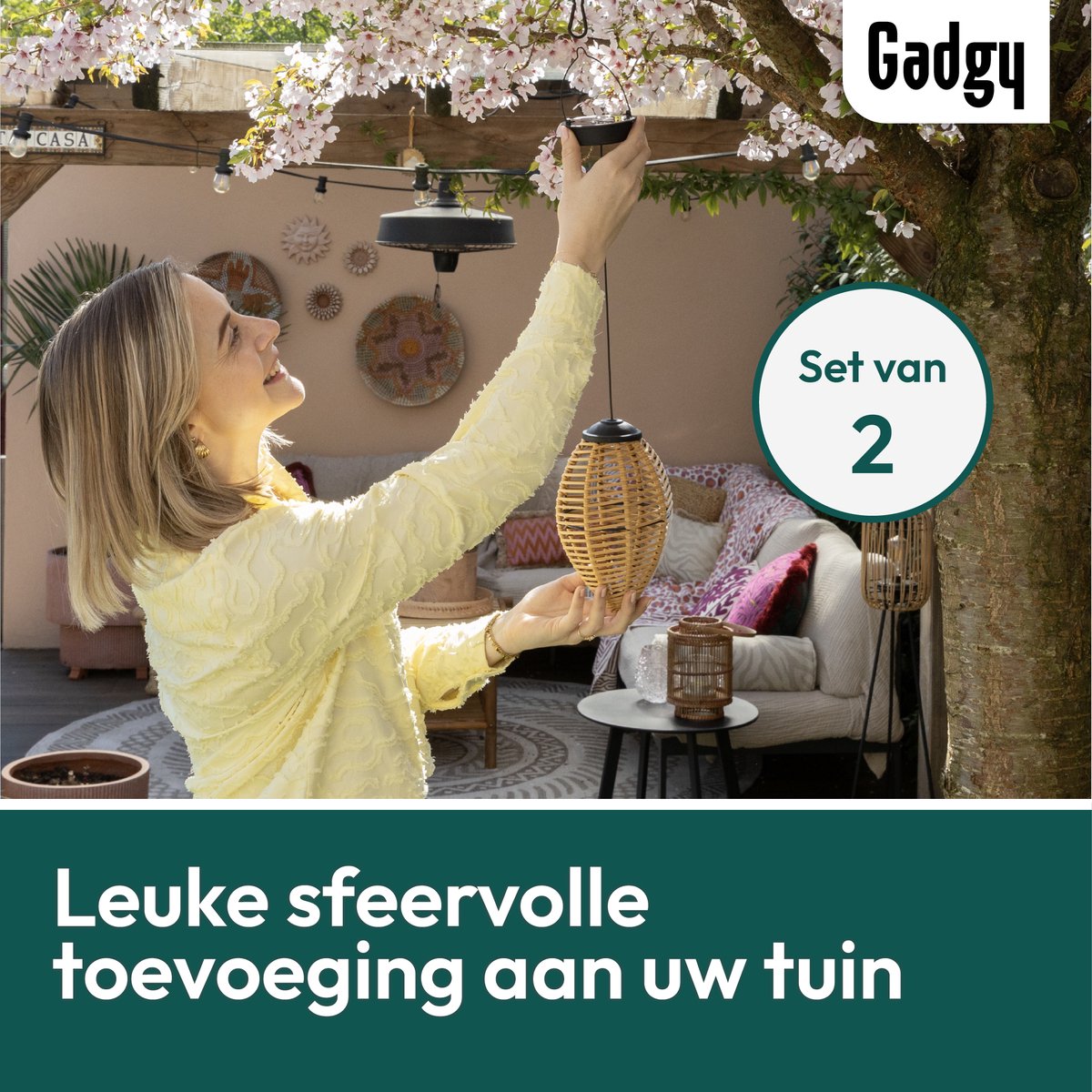 Solar-Hängelampen Rattan – 2er-Set