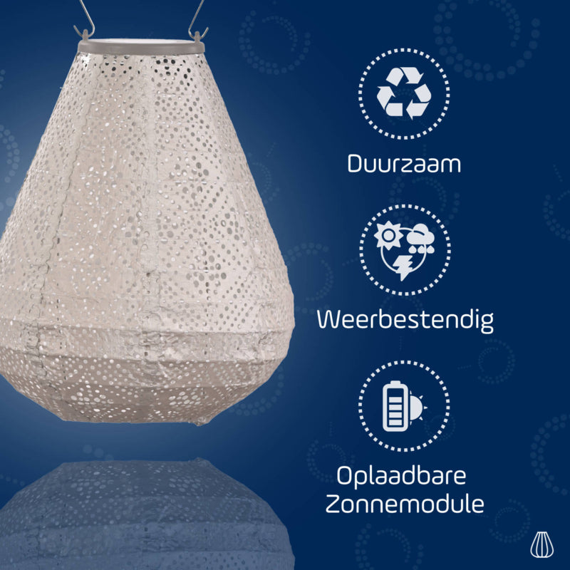 Lampion Solaire Tulipe - Topaze Taupe Clair - 20 cm