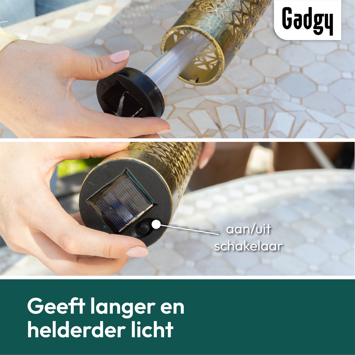 Solar Gartenstecker Metall Gold Flammeneffekt - 2er Set - 98 cm