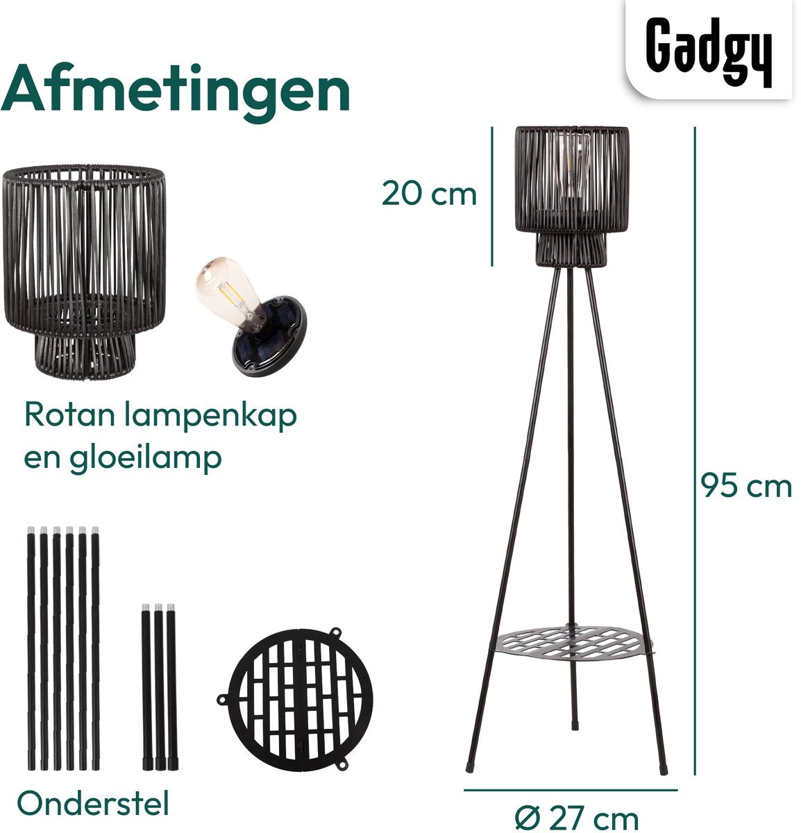 Solar Staande Lamp Driepoot – Zwart – 103 cm