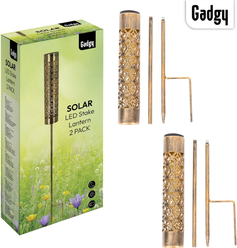 Solar-Gartenstecker Metall Gold – 2er-Set – 61 cm