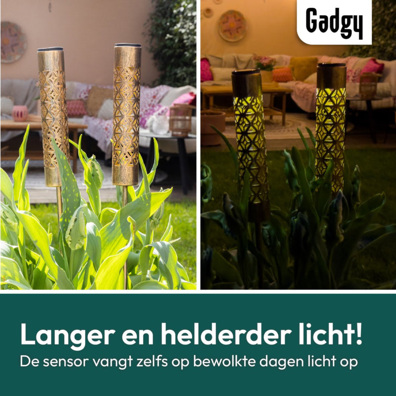 Solar-Gartenstecker Metall Gold – 2er-Set – 61 cm