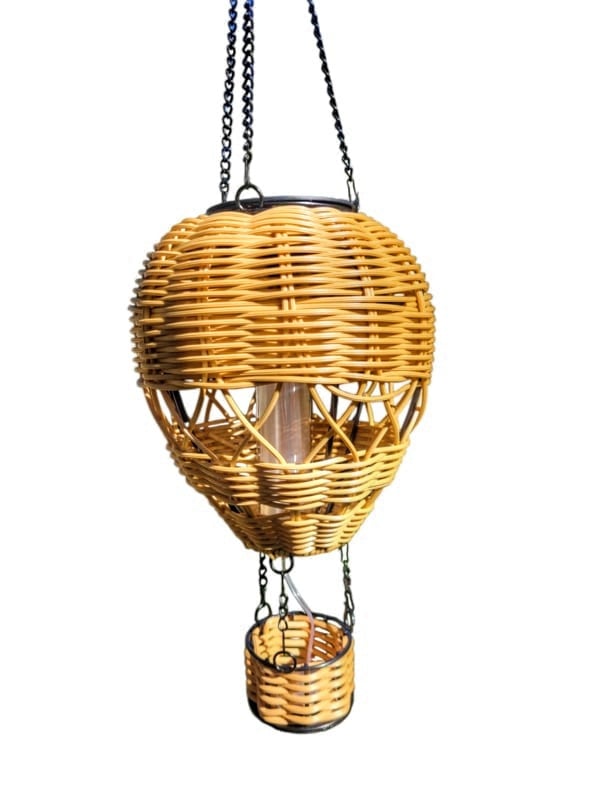 Solar-Heißluftballon Rattan – Flammeneffekt-Beleuchtung – 48 cm