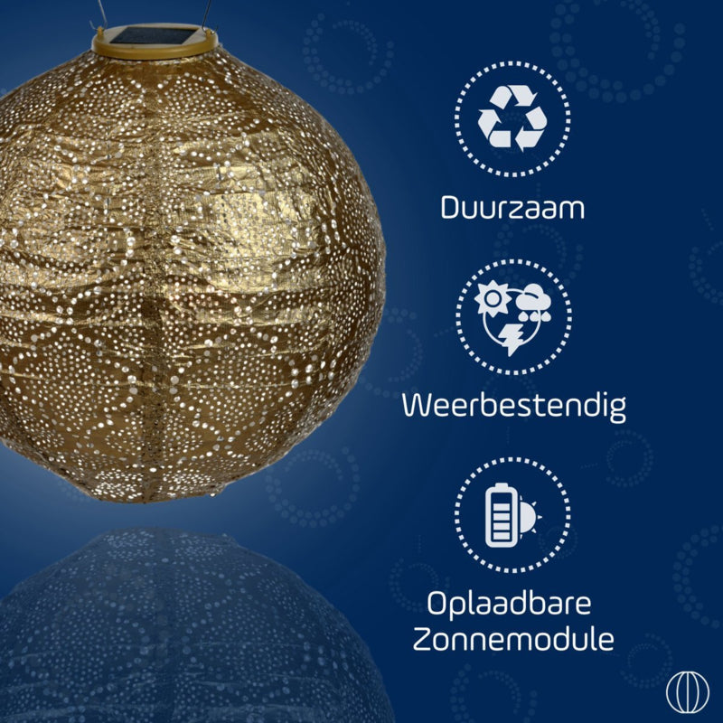 Lanterne solaire ronde - Bazaar Or - 30 cm