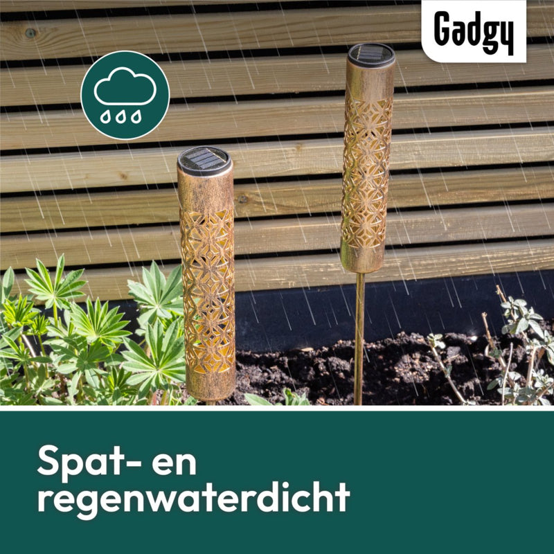 Solar-Gartenstecker Metall Gold – 2er-Set – 61 cm