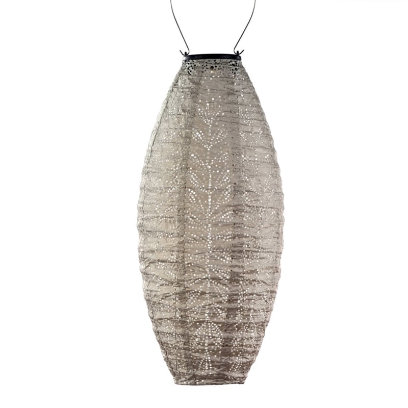 Lampion Solaire Long Ovale - Folia Taupe Clair - 20 cm