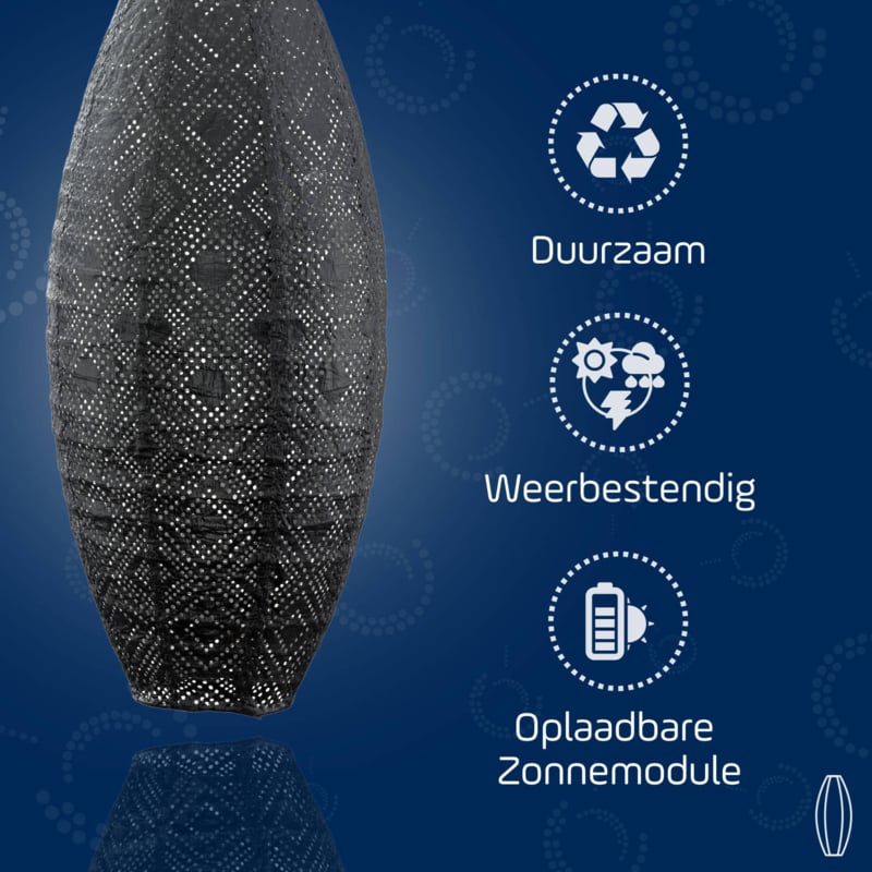Lampion Solaire Long Ovale - Mosaïque Gris Foncé - 20 cm