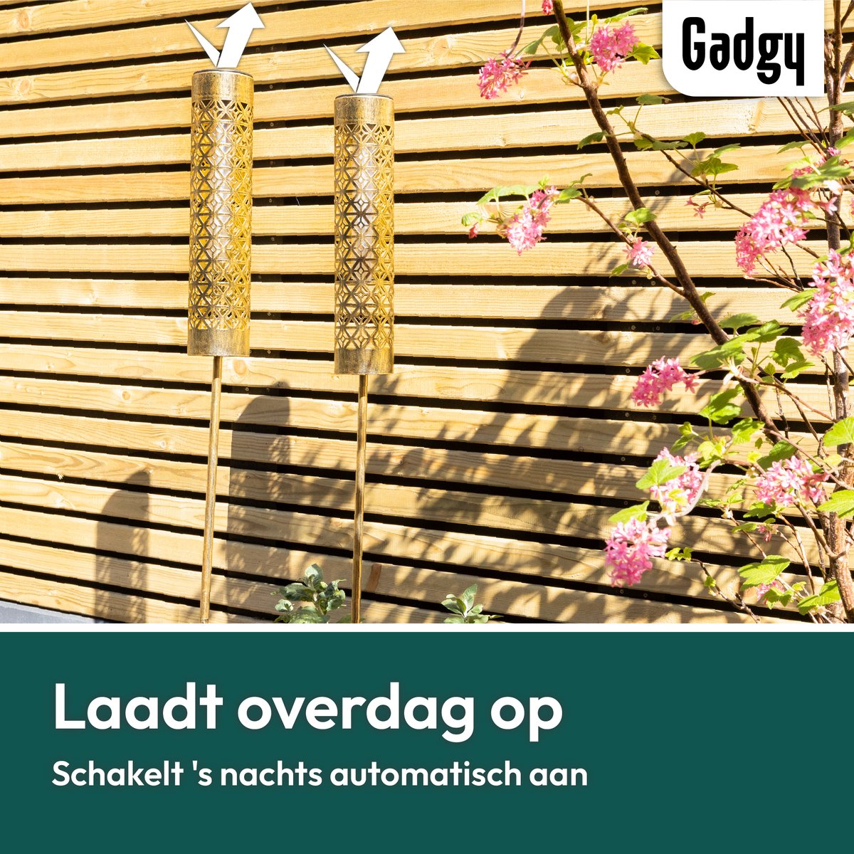 Solar Gartenstecker Metall Gold Flammeneffekt - 2er Set - 98 cm