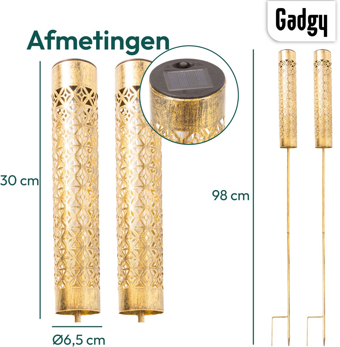 Solar Gartenstecker Metall Gold Flammeneffekt - 2er Set - 98 cm