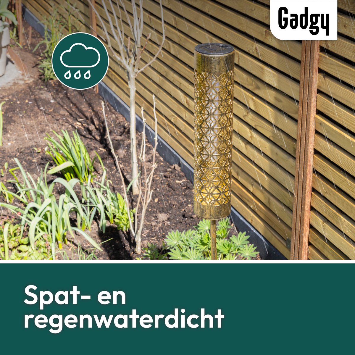Solar Gartenstecker Metall Gold Flammeneffekt - 2er Set - 98 cm