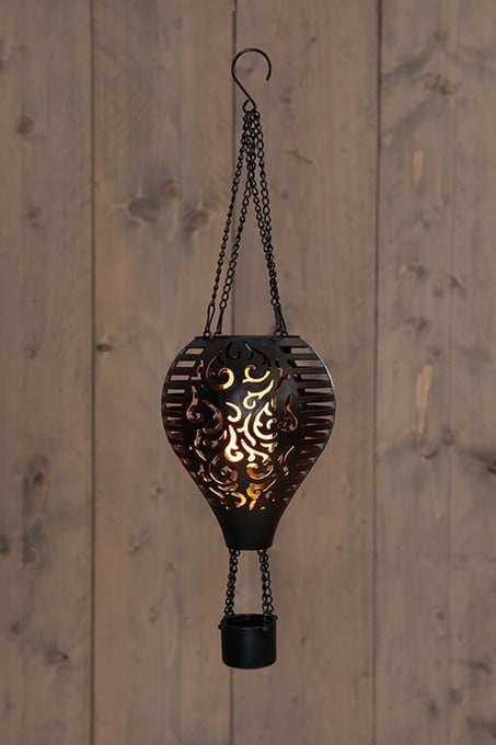 Lampion Solaire avec Effet Flamme 10 LED – Noir 38 cm