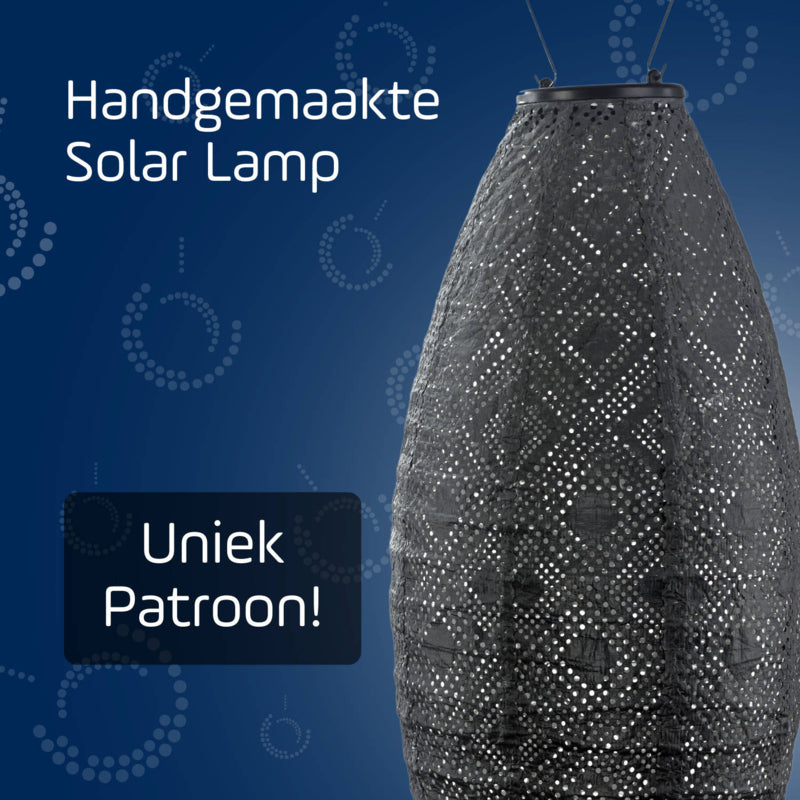 Lampion Solaire Long Ovale - Mosaïque Gris Foncé - 20 cm