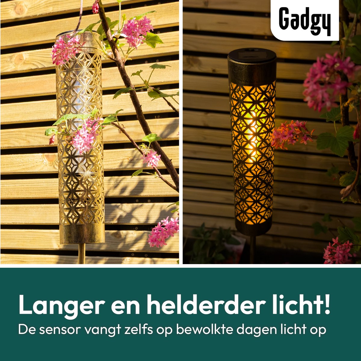 Solar Gartenstecker Metall Gold Flammeneffekt - 2er Set - 98 cm